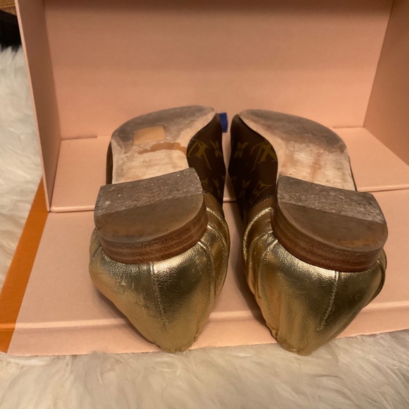 Louis Vuitton Gold/Brown Leather and Monogram Joy Ballet Flats - Picture 6 of 13